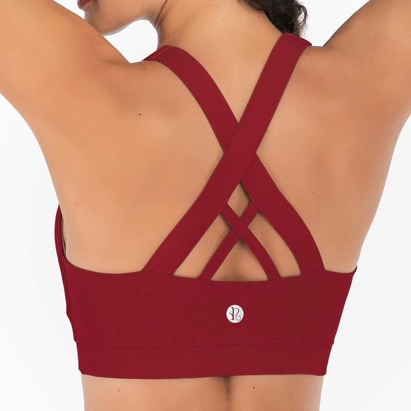 RUNNING GIRL Sports Bra for Women, Basic Criss-Cross Back Padded Strappy Medium Support Removable Cups Gym Yoga Bra Workout Athletic
