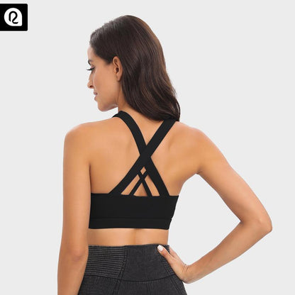 RUNNING GIRL Sports Bra for Women, Basic Criss-Cross Back Padded Strappy Medium Support Removable Cups Gym Yoga Bra Workout Athletic