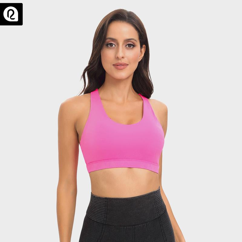 RUNNING GIRL Sports Bra for Women, Basic Criss-Cross Back Padded Strappy Medium Support Removable Cups Gym Yoga Bra Workout Athletic