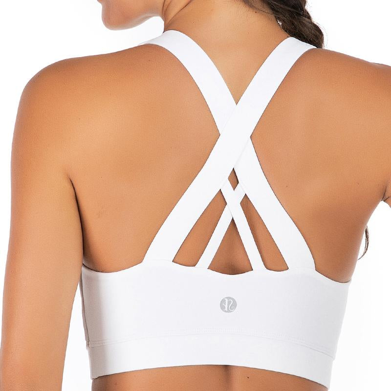 RUNNING GIRL Sports Bra for Women, Basic Criss-Cross Back Padded Strappy Medium Support Removable Cups Gym Yoga Bra Workout Athletic