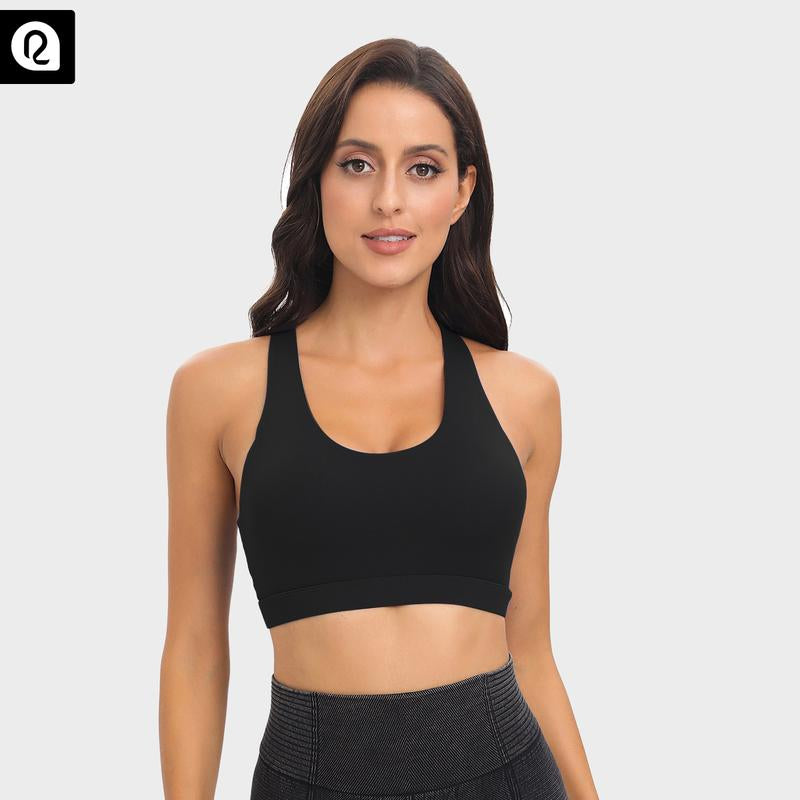 RUNNING GIRL Sports Bra for Women, Basic Criss-Cross Back Padded Strappy Medium Support Removable Cups Gym Yoga Bra Workout Athletic