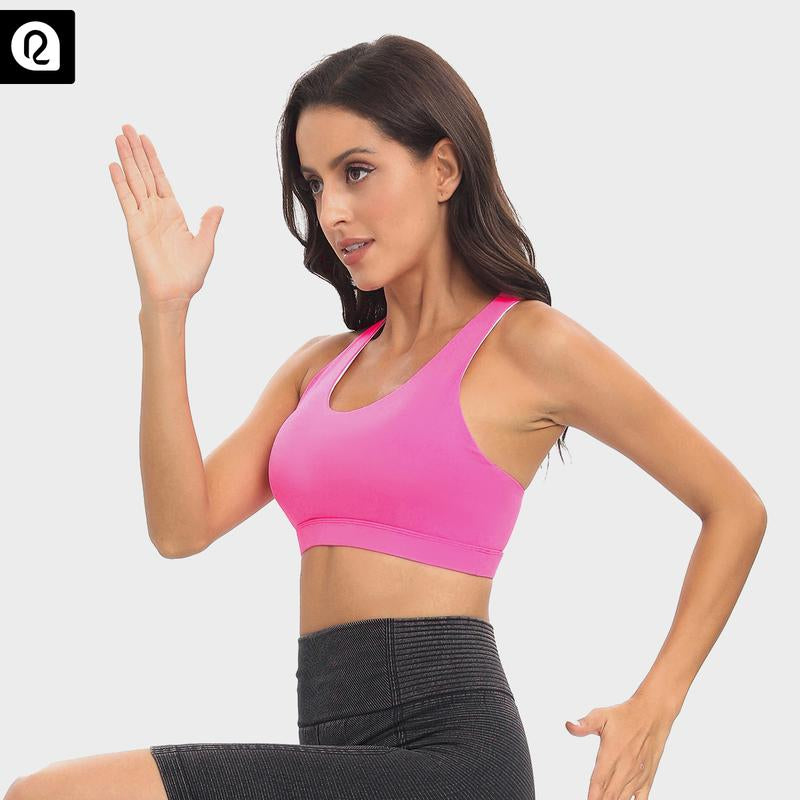RUNNING GIRL Sports Bra for Women, Basic Criss-Cross Back Padded Strappy Medium Support Removable Cups Gym Yoga Bra Workout Athletic